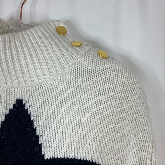 Kate Spade x Broome Street Navy Star Cream Mock Neck Wool Blend Sweater Small - Picture 2 of 4